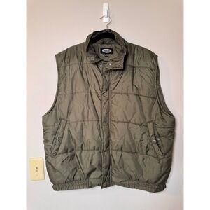 Burnside Mens XL Olive Green Puffer Vest Quilted Full Zip Snap Front H8905B